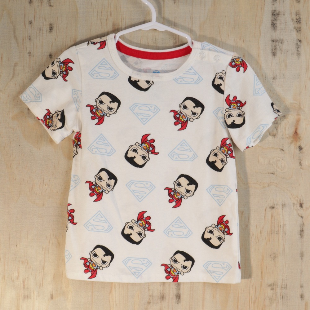 DC Comics Superman Chibi Graphic T-Shirt White Short Sleeve Toddler Boys